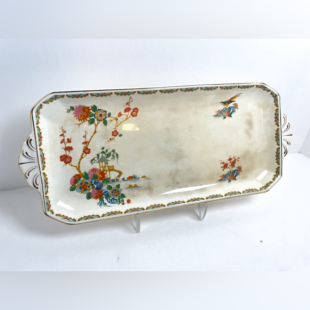 MCM Vintage Kutani Asian Serving Tray Dish By Wedgwood Co England Unicorn Mark